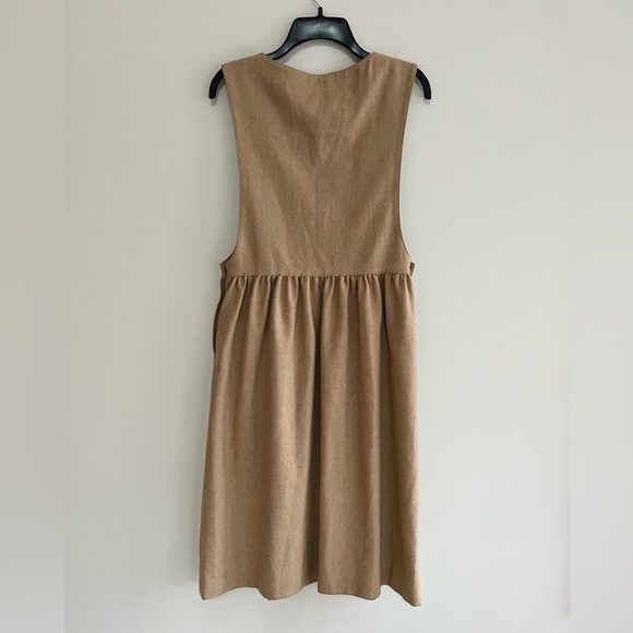 J.G. Hook Vintage Wool Pleated Apron Jumper Midi Dress in Tan / Light Brown, 10P - Picture 2 of 12